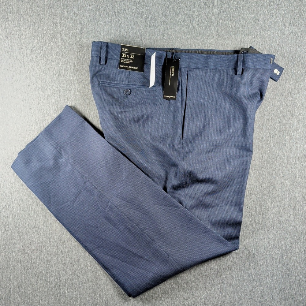 Chino Slim Fit 36x32 Navy Trousers Banana Republic Pants Stretch Corpcore Casual